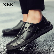 XEK 2018 Leather Men Loafers  Moccasin Sneakers Flat High Quality Causal Men Shoes Adult Male Footwear Boat Shoes ZLL172 2024 - buy cheap