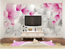 The custom 3D murals,3D stereo square red flowers  papel de parede,living room sofa TV wall bedroom wall paper 2024 - buy cheap