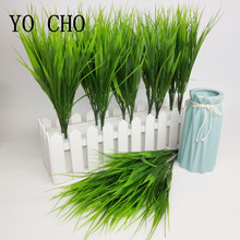 Yo cho folhas artificiais de plástico com 7 garfos, imitação verde de grama artificial para decoração de jardim ao ar livre plantas de trevo falso 2024 - compre barato