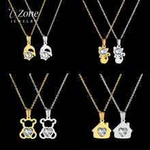 Женское ожерелье с подвеской UZone, ожерелье из нержавеющей стали с кулоном в виде кошки, Дельфина, медведя и стразы, сердце, животное, 2018 2024 - купить недорого
