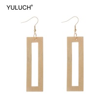 YULUCH 2019 Wooden Rectangle Hollow Fashion Drop Chandelier Earrings Vintage African Gold Long Statement Earings For Women Party 2024 - buy cheap