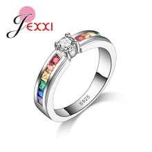 High Quality Rainbow Cubic Zircon 925 Sterling Silver Rings For Women Wedding Lovely Engagement Proposal Ring Accessory 2024 - buy cheap