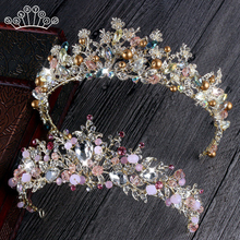 TIARA barroca de lujo con perlas de cristal para mujer, tiara de corona nupcial, diadema dorada ligera para mujer, accesorios para el cabello de boda 2024 - compra barato