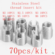 70pcs stainless steel self tapping thread insert kit, M2 m2.5 M3 M4 M5 M6 M8 Helical Insert Self Tapping Slotted Screw 2024 - buy cheap