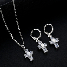 New Cubic Zircon Cross Pendant Necklace And Earring Jewelry Sets For Women Classic 3 Color Cross Stud Earrings Drop Shipping 2024 - buy cheap