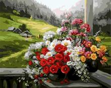 Весенние цветы на крыльце цифровая Diy картина маслом по номерам Настенный декор на холст, масляная краска окраска по номерам рисунок 2024 - купить недорого