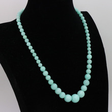 Sea blue chalcedony 6-14mm round bead stone tower chain  wholesale necklace 18" 2024 - buy cheap