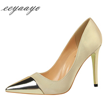 2019 New Spring/Autumn Women Pumps High Thin Heel Pointed Toe Shallow Metal Fashion Evening Party Women Shoes Gold High Heels 2024 - buy cheap