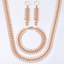 Conjunto de joyería de oro rosa para mujer, collar de cadena de eslabones de ciempiés, pulsera, pendientes, regalos para mujer, 585, envío directo, 10/14mm, HCSM01 2024 - compra barato