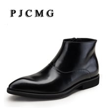 PJCMG-botas con cremallera para hombre, vestido de boda de alta calidad, estilo nuevo británico, negro/rojo, cuero genuino, Martin, Inglaterra 2024 - compra barato