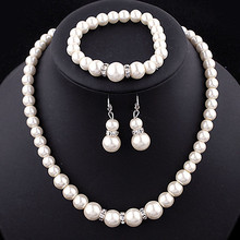 Wholesale African Jewelry Classic Imitation Pearl Necklace/Earring/Bracelet Bride Suit Jewelry Sets Parure Bijoux Femme 2024 - buy cheap