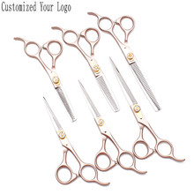 5.5" 6" 7" Stainless Customize Logo Rose Gold Barber Scissors Straight Shears Thinning Scissors Professional Hair Scissors C9105 2024 - buy cheap