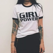 Девушка Мощность 90s в винтажном стиле футболка для женщин феминизм лозунг футболка свободного покроя с коротким рукавом черный, Белый цвет Топы гранж tumblr Модная рубашка 2024 - купить недорого