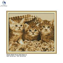 Joy monday conjunto de bordado artesanal com três pequenos gatinhos, para ponto cruz dmc 14ct e 11ct de precisão, estampado e bordado 2024 - compre barato