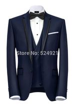 Terno masculino padrinho de casamento azul marinho, jaqueta + calça + colete + gravata borboleta, 2024 - compre barato