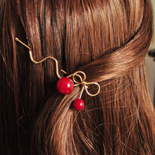 2Pc/Lot Sweet Women Girls Barrettes Korean Style Red Cherry Shaped Bow Hairpin Twist Hair Clips Headdress Hair Accessories 2024 - buy cheap