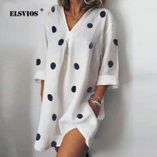 ELSVIOS Women Fashion Summer Dress 2019 Print Polka Dot Beach Sundress Ladies Sexy V neck 3/4 sleeve mini dresses Vestidos 5XL 2024 - buy cheap
