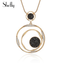 Anéis de cristal preto pingente geométrico colar para mulher corrente de ouro longos colares de jóias de declaração acessórios presentes 2024 - compre barato
