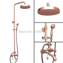 Antique Red Copper Bathroom Wall Mounted Rain Shower Faucet Set /Dual Ceramic Handles Bathtub Mixer Tap + Handheld Shower Wrg532 2024 - buy cheap