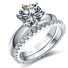 Conjunto de anillos de compromiso de oro blanco de 18K para mujer, joyería de oro blanco, anillo de boda con banda, 1 quilate 2024 - compra barato