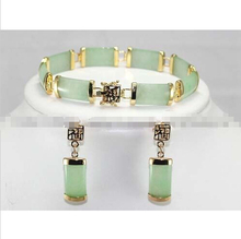 Free shipping New style Natural noble jewelry>>>>Natural Green stone Bracelet Earring set 2024 - buy cheap