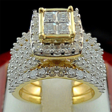 2019 Unique Design Big Stones Paved Anniversary Gifts For Love Anel Anillos Full Crystal Ring For Wedding Square CZ Gold Rings 2024 - buy cheap