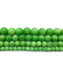 Contas de pedra verde de grama de alta qualidade, contas de calcedônia redonda natural para fazer joias, tamanho de palheta 6,8,10,12mm 2024 - compre barato