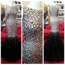 2021 Luxurious Slim Mermaid Prom Dresses Crystal Beaded Bling Bling Vestidos De Soiree Formal Evening Party Gowns Long 2024 - buy cheap