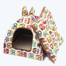 HobbyLane S/M/L Soft Winter Detachable Rabbit Ears Warm Dog House Owl Printing Puppy Cats Bed Mat Pet Nest Mat For Kennel 2024 - buy cheap