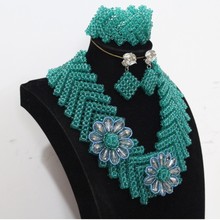 4UJewelry Costume Jewellery Set Teal Green African Style Women Necklace Set With Silver Flowers Nigerian Weddings Party Gift Set 2024 - buy cheap