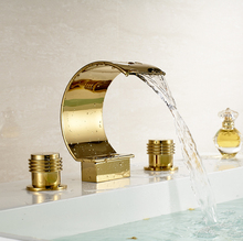Grifo de fregadero con caño de cascada para baño, botones dobles, mezclador, acabado dorado 2024 - compra barato