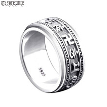 Кольцо ручной работы из серебра 925 пробы с мантрой Ом, кольцо на удачу из тибетского спиннинга, Винтажное кольцо из стерлингового серебра, кольцо на тибетском языке 2024 - купить недорого