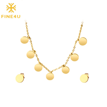 FINE4U N131 Stainless Steel Bridal Wedding Jewelry Sets Gold Color Tiny Coins Choker Necklaces Earrings Sets Mother's Day Gifts 2024 - buy cheap