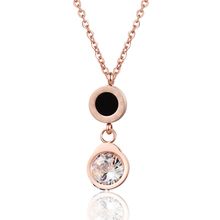 New Black Enamel Roman Numeral Circle hang Shiny Crystal Pendant Necklace 316 Stainless Steel Rose Gold Woman Jewelry Necklace 2024 - buy cheap