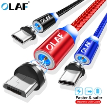 OLAF-Cable de carga magnético de 1M, Cable Micro USB para iPhone XR XS Max X, cargador magnético USB tipo C, Cable de carga LED 2024 - compra barato