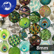 8mm round new peacock feathers pictures glass cabochon mixed patterns fit cameo base setting for flat back jewelry 100pcs/lot 2024 - buy cheap
