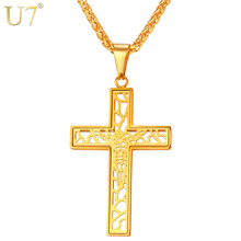 U7 New Trendy Cross Necklace For Men Jewelry 316L Stainless Steel Gold Color Hollow Cross Pendant Fashion Jewelry P802 2024 - buy cheap