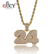 GUCY Hip Hop Number 24 Bubble Letter Pendant Necklace All Iced Out Micro Pave Cubic Zirconia Stones NO. Pendants For Men 2024 - buy cheap