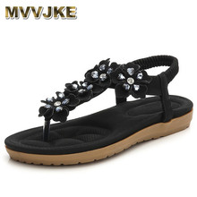 MVVJKE  2018 Summer Women Casual Flat Beach Sandals Shoes Woman Bohemia Flip Flop Crystal Flower Female Gladiator Sandals 2024 - buy cheap