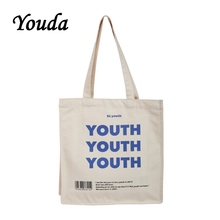 Youda bolsas femininas originais estampadas, bolsa feminina estilo fashion, de lona, cor sólida, bolsa de mão portátil, sacola de compras 2024 - compre barato