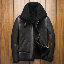 Pro Real Sheepskin Fur Coat Genuine Sheep Shearling Jacket Male Winter Flight Jacket Black Men Fur Overcoat Extra Big Size 4XL 2024 - buy cheap