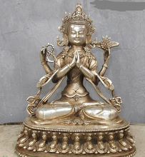 Bi001364-estatua de Buda kwan-yin, budismo tibetano, bronce blanco, plata, cuatro armas 2024 - compra barato