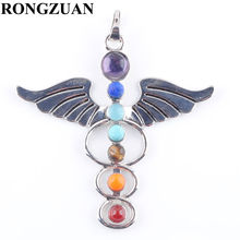 RONGZUAN Natural Gem Stone Beads Healing Reiki Chakra Meditating Figure Angle Wings Pendant Charm Jewelry 1pcs TN3260 2024 - buy cheap