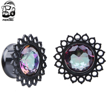 1 par de brincos de aço 316l para orelha, flor preta, túnel, joia, piercing corporal, 9-16mm, presente para mulheres/homens 2024 - compre barato