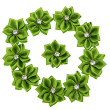40 Uds. De flores de raso pequeñas de color verde, apliques de tela con diamantes de imitación para decoración de costura, ropa de boda de 2,8 cm 2024 - compra barato