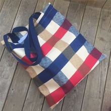 YILE Cotton Canvas Shopping Tote Shoulder Bag Plaid Check Navy Blue Handle 8923h 2024 - buy cheap