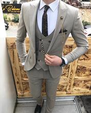 Ternos masculinos slim fit, 3 peças, ternos de noivo, champanhe, nobre, cinza, branco, para casamento formal (blazer + calça + colete) 2024 - compre barato