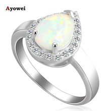 Popular design Water drop shape Wholesale Retail Green fire Opal Silver Stamped Rings fashion jewelry USA size #7#8#9#10 OR611A 2024 - buy cheap
