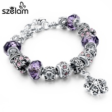 Szelam grandes encantos de cristal azul Pulseras para las mujeres Murano cuentas de plata Pulseras y colgantes Pulseras de Mujer SBR150280 2024 - compra barato