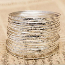 QianBei 10pcs Fashion Etched Dimpled Circle Silver Color Bangles Bracelets Women Men Lovers Jewelry Gifts 2024 - buy cheap